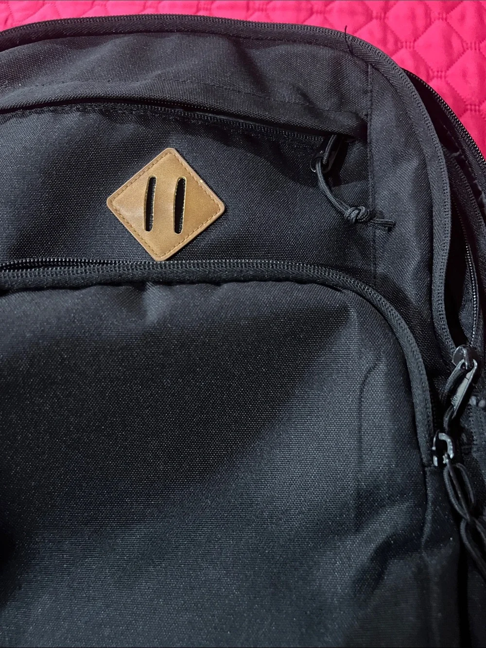 Classic Black Everyday Backpack with Leather Accent